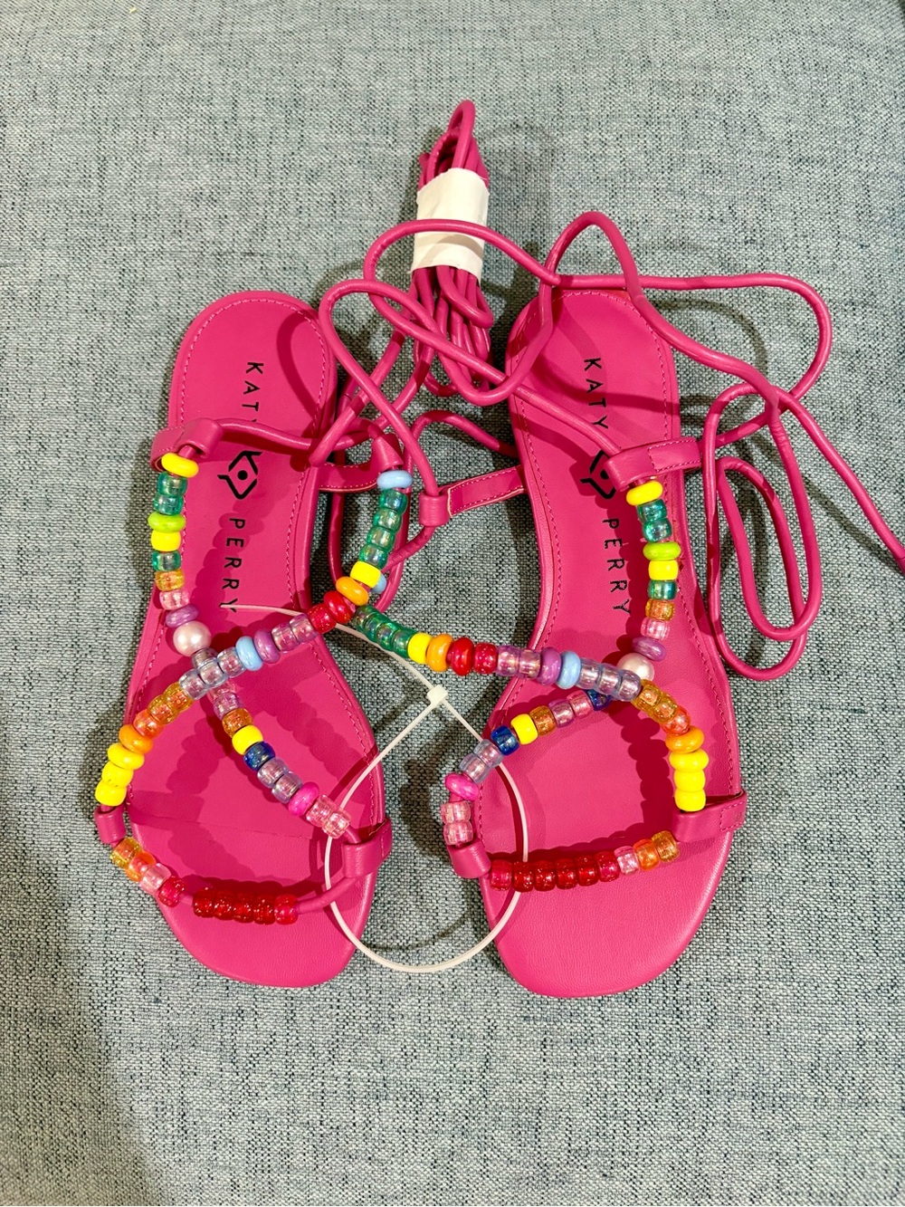Katy Perry Collections Hot Pink Beaded Lace-Up Sandals